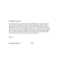 Distribution Agreement in Presenting This Thesis Or Dissertation As Partial