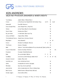 Ken Andrews Selected Producer, Engineer & Mixer Credits