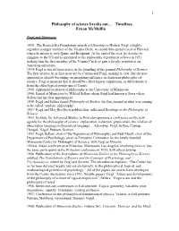 Philosophy of Science Breaks Out… Timelines Ernan Mcmullin