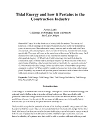 Tidal Energy and How It Pertains to the Construction Industry
