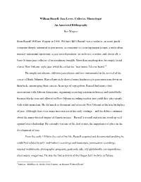 William Russell: Jazz Lover, Collector, and Musicologist an Annotated Bibliography