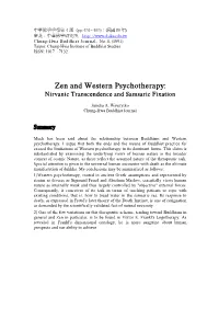 Zen and Western Psychotherapy: Nirvanic Transcendence and Samsaric Fixation