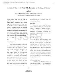 A Review on Tool Wear Mechanisms in Milling of Super Alloy