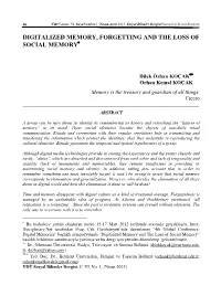Digitalized Memory, Forgetting and the Loss of Social Memory