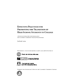 Effective Practices for Promoting the Transition of High School Students to College