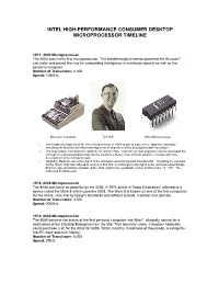 Intel High-Performance Consumer Desktop Microprocessor Timeline