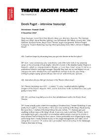 Theatre Archive Project: Interview with Derek Paget