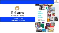1Q FY 2021-22 FINANCIAL RESULTS Forward Looking Statement