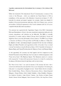 Argentina Commemorates the International Day in Memory of the Victims of the Holocaust Within the Framework of the International