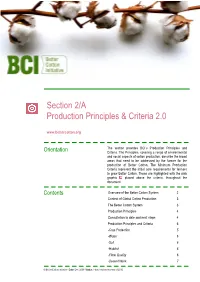 Better Cotton Initiative Date: Dec 2009 Status: Final, Next Review End of 2012 Production Principles & Criteria 2.0 / Section 2A / Page 2 Sur 8