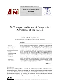 Air Transport - a Source of Competitive Advantages of the Region