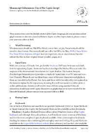 Manuscript Submission: Use of the Coptic Script Version 1.1, April 19, 2021, by Pim Rietbroek and Maaike Langerak