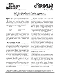 SAT® II: Subject Tests in Foreign Languages— Using the Tests for Admission and Placement