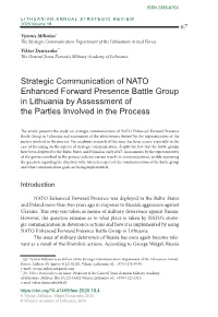 Strategic Communication of NATO Enhanced Forward Presence Battle Group in Lithuania by Assessment of the Parties Involved in the Process