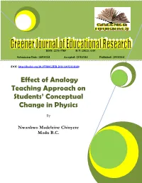Effect of Analogy Teaching Approach on Students' Conceptual Change In