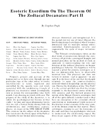 Esoteric Exordium on the Theorem of the Zodiacal Decanates: Part II