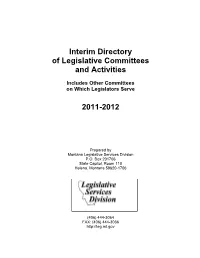 Interim Directory of Legislative Committees and Activities 2011-2012