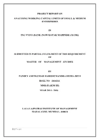Project Report on Analysing Working Capital Limits of Small & Medium Enterprises in Ing Vysya Bank (Now Kotak Mahindra Bank)