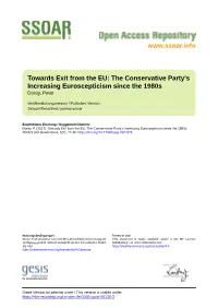 Towards Exit from the EU: the Conservative Party's Increasing Euroscepticism Since the 1980S Dorey, Peter