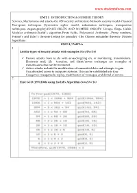 Unit I Introduction & Number Theory