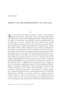 Writing and the Disembodiment of Language I