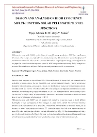 DESIGN and ANALYSIS of HIGH EFFICIENCY MULTI-JUNCTION SOLAR CELLS with TUNNEL JUNCTIONS Vijaya Lekshmi R