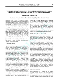 Effects of System Paging / Thrashing Overhead on System Performance Based on Degree of Multiprogramming