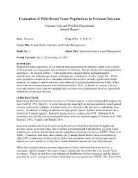 Evaluation of Wild Brook Trout Populations in Vermont Streams