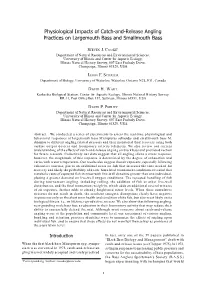 Physiological Impacts of Catch-And-Release Angling Practices on Largemouth Bass and Smallmouth Bass