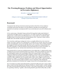 The Warning-Response Problem and Missed Opportunities in Preventive Diplomacy Foreword