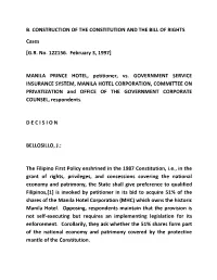 B. CONSTRUCTION of the CONSTITUTION and the BILL of RIGHTS Cases