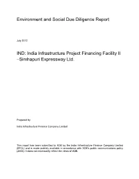 Environment and Social Due Diligence Report IND: India Infrastructure Project Financing Facility II –Simhapuri Expressway Ltd