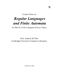 Regular Languages and Finite Automata for Part IA of the Computer Science Tripos