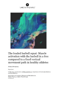 The Loaded Barbell Squat: Muscle Activation with the Barbell in a Free Compared to a Fixed Vertical Movement Path in Healthy Athletes
