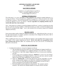 Amended Judgment and Decree in a Dissolution