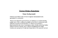 Navier-Stokes Equations Some Background