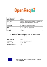 D2.1 OPENREQ Approach for Analytics & Requirements Intelligence