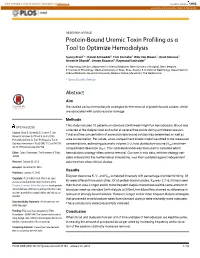 Protein-Bound Uremic Toxin Profiling As a Tool to Optimize Hemodialysis