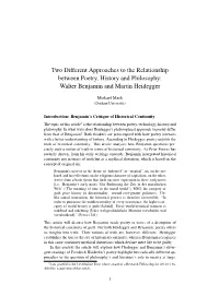 Two Different Approaches to the Relationship Between Poetry, History and Philosophy: Walter Benjamin and Martin Heidegger