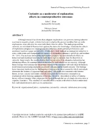 Curiosity As a Moderator of Explanation Effects on Counterproductive Outcomes