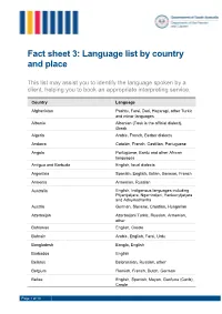 Fact Sheet 3: Language List by Country and Place
