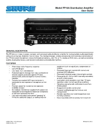 Model FP16A Distribution Amplifier User Guide