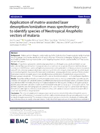 Application of Matrix-Assisted Laser Desorption/Ionization Mass Spectrometry to Identify Species of Neotropical Anopheles Vector