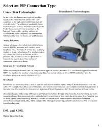 Select an ISP Connection Type Connection Technologies
