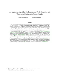 An Improved Algorithm for Incremental Cycle Detection and Topological Ordering in Sparse Graphs