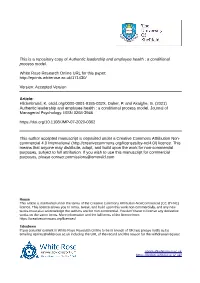 Authentic Leadership and Employee Health : a Conditional Process Model