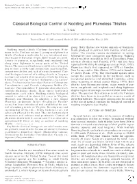 Classical Biological Control of Nodding and Plumeless Thistles