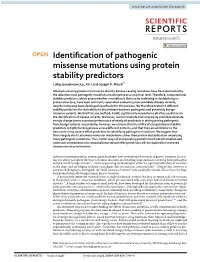 Identification of Pathogenic Missense Mutations Using Protein Stability