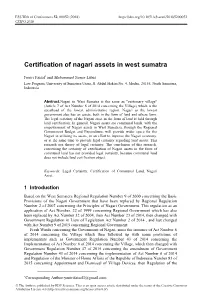 Certification of Nagari Assets in West Sumatra