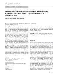 Brand Architecture Strategy and Firm Value: How Leveraging, Separating, and Distancing the Corporate Brand Affects Risk and Returns